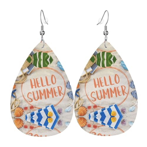 Hello Summer Beach Damen-Ohrhänger in Tropfenform aus Leder sind geeignet für Partys, Urlaubspartys und Geschenke., Einheitsgröße von Gongjuy