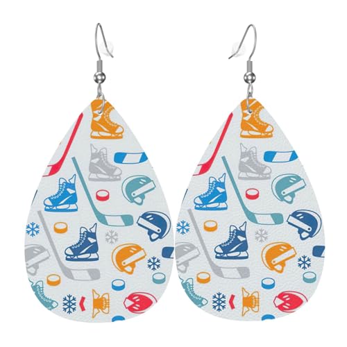 Hockey Elements Kreative gemusterte Damen-Ohrringe aus Leder in Tropfenform sind geeignet für Partys, Urlaubspartys und Geschenke., Einheitsgröße von Gongjuy