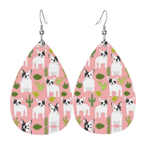 Kakteen und Hunde Damen tropfenförmige Leder-Ohrringe sind geeignet für Partys, Urlaubspartys und Geschenke., Einheitsgröße von Gongjuy