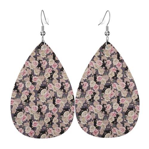Katzenblumen-Verzierung für Damen, tropfenförmige Leder-Ohrringe sind geeignet für Partys, Urlaubspartys und Geschenke., Einheitsgröße von Gongjuy