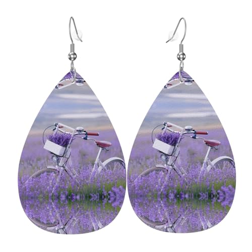 Lavender Field Retro Bike Agriculture Damen tropfenförmige Lederohrringe sind geeignet für Partys, Urlaubspartys und Geschenke., Einheitsgröße von Gongjuy