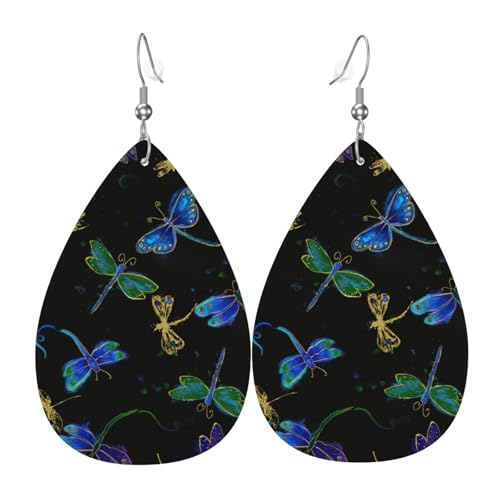 Libellen-Damen-Ohrringe in Tropfenform aus Leder sind geeignet für Partys, Feiertagsfeiern und Geschenke., Einheitsgröße von Gongjuy