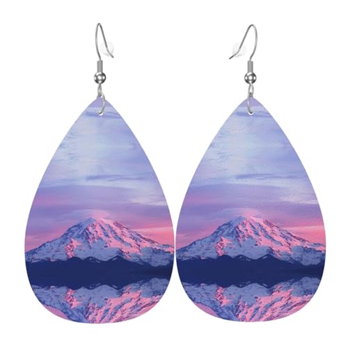Mount Rainier National Park At Sunset Damen-Ohrringe aus Leder in Tropfenform sind geeignet für Partys, Urlaubspartys und Geschenke., Einheitsgröße von Gongjuy