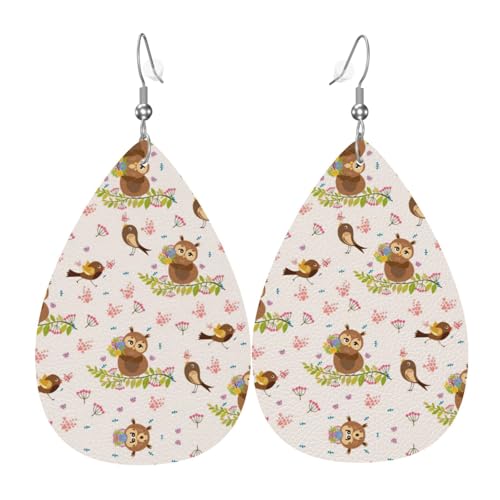 Niedliche Eulen-Damen-Ohrhänger in Tropfenform aus Leder sind geeignet für Partys, Urlaubspartys und Geschenke., Einheitsgröße von Gongjuy