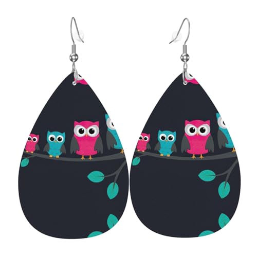 Niedliche Eulen Damen tropfenförmige Leder-Ohrringe sind geeignet für Partys, Feiertagsfeiern und Geschenke., Einheitsgröße von Gongjuy