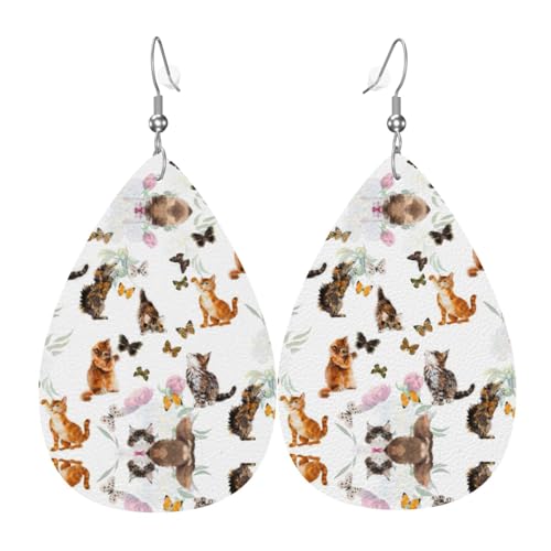 Niedliche Kätzchen-Schmetterlings-Damen-Ohrhänger aus Leder sind geeignet für Partys, Urlaubspartys und Geschenke., Einheitsgröße von Gongjuy