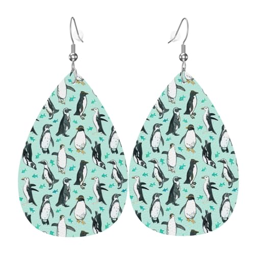Niedliche Pinguine Damen-Ohrhänger in Tropfenform aus Leder sind geeignet für Partys, Urlaubspartys und Geschenke., Einheitsgröße von Gongjuy