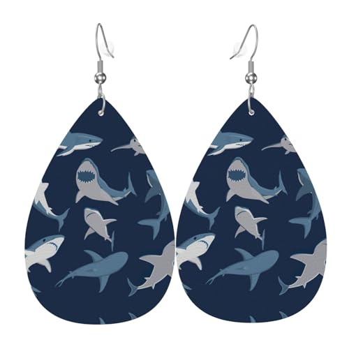 Ocean Shark Damen-Ohrhänger aus Leder in Tropfenform eignen sich für Partys, Feiertagsfeiern und Geschenke., Einheitsgröße von Gongjuy