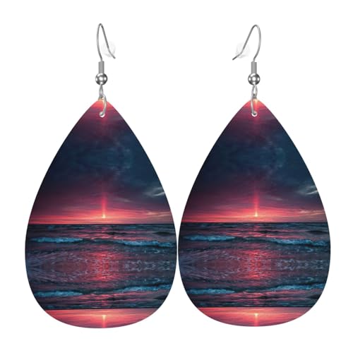Ocean Tide At Warm Twilight Damen-Ohrhänger aus Leder sind geeignet für Partys, Feiertagsfeiern und Geschenke., Einheitsgröße von Gongjuy