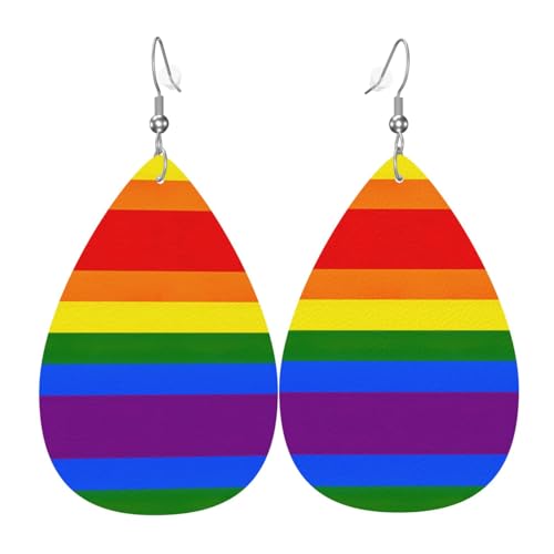 Regenbogen-Damen-Ohrringe in Tropfenform aus Leder sind geeignet für Partys, Feiertagsfeiern und Geschenke., Einheitsgröße von Gongjuy