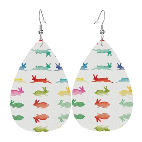 Regenbogen-Kaninchen Damen-Ohrhänger aus Leder sind geeignet für Partys, Feiertagsfeiern und Geschenke., Einheitsgröße von Gongjuy