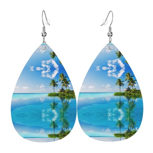 Schöne Insel im Meer Damen-Ohrhänger aus Leder sind geeignet für Partys, Feiertagsfeiern und Geschenke., Einheitsgröße von Gongjuy