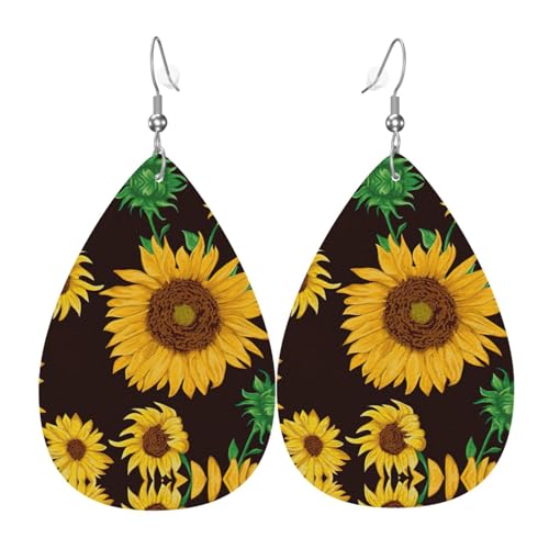 Schöne Sonnenblume. Damen-Ohrhänger aus Leder in Tropfenform eignen sich für Partys, Feiertagsfeiern und Geschenke., Einheitsgröße von Gongjuy