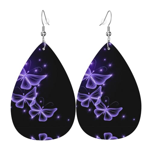 Schöne lila Schmetterlings-Damen-Ohrringe in Tropfenform aus Leder sind geeignet für Partys, Urlaubspartys und Geschenke., Einheitsgröße von Gongjuy