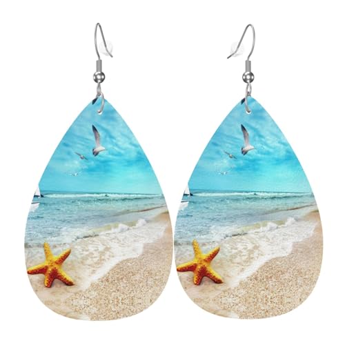 Sea Beach Seestern Damen tropfenförmige Lederohrringe sind geeignet für Partys, Urlaubspartys und Geschenke., Einheitsgröße von Gongjuy