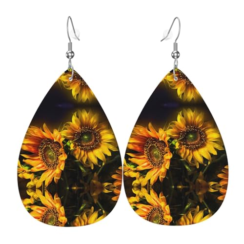 Sonnenblumen-Gemälde für Damen, tropfenförmige Leder-Ohrringe sind geeignet für Partys, Urlaubspartys und Geschenke., Einheitsgröße Sonnenblumen-Gemälde für Damen, tropfenförmige Leder-Ohrringe sind geeignet für Partys, Urlaubspartys und Geschenke., Einheitsgröße von Gongjuy