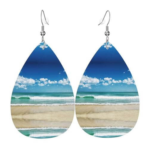 Strand-weiße Wolken Damen-Ohrhänger aus Leder sind geeignet für Partys, Urlaubspartys und Geschenke., Einheitsgröße von Gongjuy