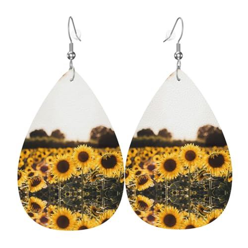 Sunshine Sunflowers Damen-Ohrhänger in Tropfenform aus Leder sind geeignet für Partys, Feiertagsfeiern und Geschenke., Einheitsgröße von Gongjuy