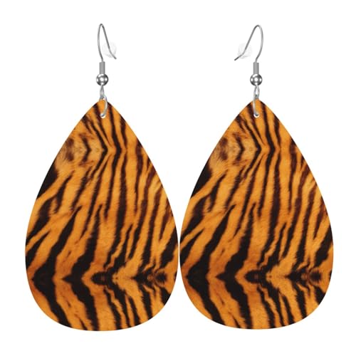 Tiger Streifen Muster Frauen Tropfen Form Leder Ohrringe sind geeignet für Partys, Feiertagsfeiern und Geschenke., Einheitsgröße von Gongjuy