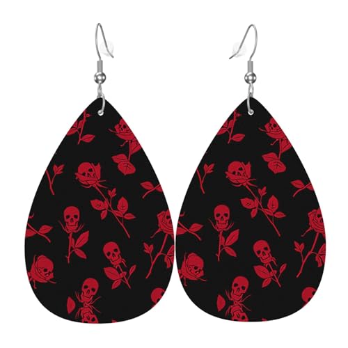 Totenkopf-Rose Damen-Ohrhänger aus Leder sind geeignet für Partys, Feiertagsfeiern und Geschenke., Einheitsgröße von Gongjuy