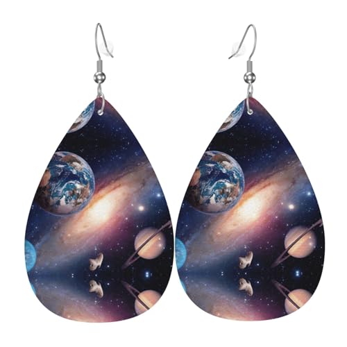 Universe Planet Damen-Ohrhänger aus Leder in Tropfenform sind geeignet für Partys, Feiertagsfeiern und Geschenke., Einheitsgröße von Gongjuy