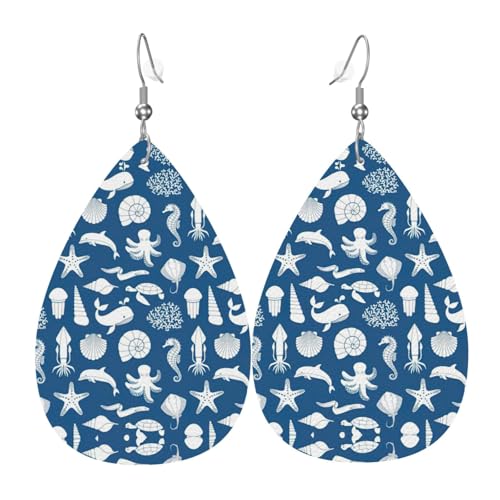 Unterwasser-Marine-Life-Damen-Ohrhänger in Tropfenform aus Leder sind geeignet für Partys, Urlaubspartys und Geschenke., Einheitsgröße von Gongjuy