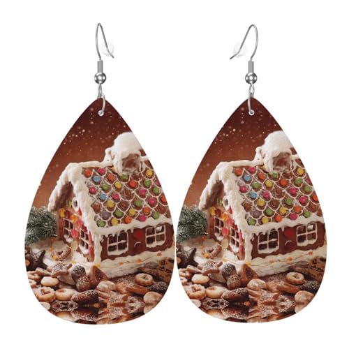 Weihnachts-Lebkuchen-ähnliche Dorfhaus-Damen-Ohrhänger aus Leder sind geeignet für Partys, Urlaubspartys und Geschenke., Einheitsgröße von Gongjuy