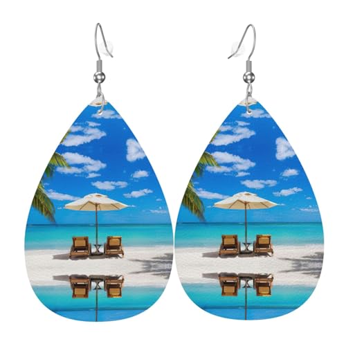 White Beach Tropical Sea Damen-Ohrhänger aus Leder sind geeignet für Partys, Urlaubspartys und Geschenke., Einheitsgröße von Gongjuy