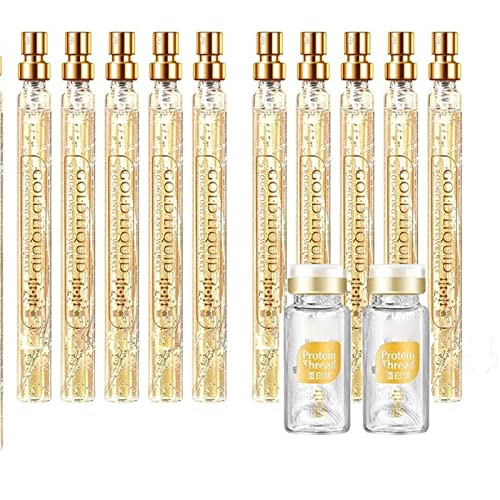 24K Gold Face Serum Active Face Essence, Kombination aus löslichem Proteinfaden und Nano-Gold-Essenz, resorbierbare Kollagenfäden für Frauen (2Set) von Goniome