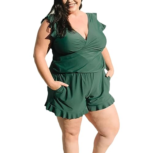 Badestrampler mit integriertem BH, integrierter BH und Leggings, Badestrampler mit Quastenrüsche, integrierter BH und Leggings (XL, Green) von Goniome