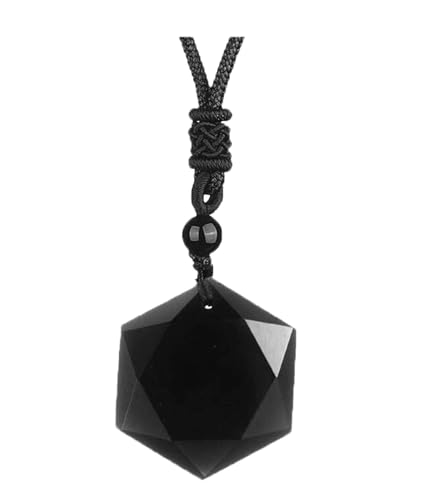 Goniome Heiliges Hexagramm-Amulett, tibetischer schwarzer Obsidian, verstellbare natürliche Edelstein-Halskette, Reiki-Quarz-Schmuck für Männer und Frauen, Obsidian von Goniome