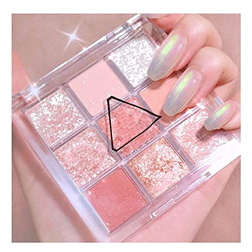 Lidschatten-Make-up-Palette, matt schimmernde 9 Farben, Glitzer-Lidschatten-Palette, natürliche, wasserfeste, langlebige, pigmentierte Lidschatten-Pulver-Kosmetik (Pink) von Goniome