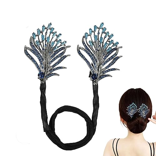 Whale Tail Rhinestone Flower Hair Clip,Lazy Hair Curler Deft Bun Maker, French Twist Bun Hairstyle Shaper, Ocean Blue Feather Hairpin for Hair Accessories for Women Girls (Feather) von Goniome