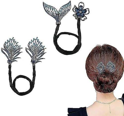 Whale Tail Rhinestone Flower Hair Clip,Lazy Hair Curler Deft Bun Maker, French Twist Bun Hairstyle Shaper, Ocean Blue Feather Hairpin for Hair Accessories for Women Girls (Mix) von Goniome