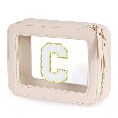 Transparente Make-up-Tasche, Kulturbeutel für Damen, niedliches Autozubehör, goldene Reißverschlüsse, Weiss/opulenter Garten, Letter-C, C Transparente Make-up-Tasche, Kulturbeutel für Damen, niedliches Autozubehör, goldene Reißverschlüsse, Weiss/opulenter Garten, Letter-C, C von GooBird