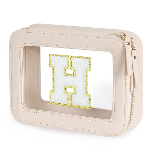 Transparente Make-up-Tasche, Kulturbeutel für Damen, niedliches Autozubehör, goldene Reißverschlüsse, Weiss/opulenter Garten, Letter-H, Höhe: Transparente Make-up-Tasche, Kulturbeutel für Damen, niedliches Autozubehör, goldene Reißverschlüsse, Weiss/opulenter Garten, Letter-H, Höhe: von GooBird