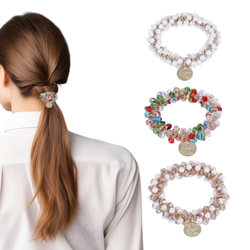 3 Stück Haarspangen Damen Perlen Haargummis Haarschmuck Damen Strass Haaraccessoires Damen Pferdeschwanz Halter Perlen Set Haargummis Elastische Haarbänder Haarschmuck für Damen Und Mädchen von GooDengFull