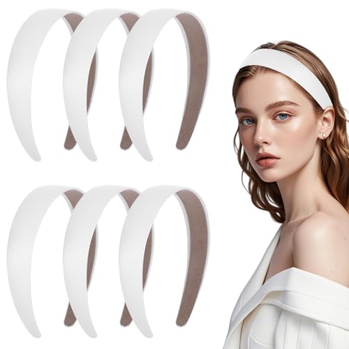 6 Pcs Haarreifen Damen Haarreif Breit Stoff Haarreif Weiß Damen Haarschmuck Satin Haarreifen Basteln Mädchen für Modellieren DIY von GooDengFull