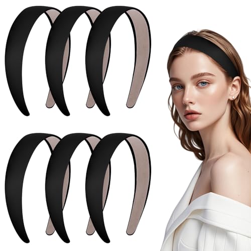 6 Pcs Haarreifen Damen Haarreif Schwarz Stoff Schwarz Damen Haarschmuck Satin Basteln Mädchen Schwarzer Haarreif Breit für Modellieren DIY von GooDengFull