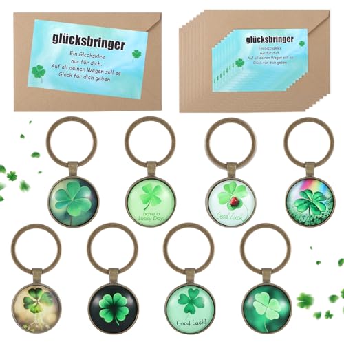 8 Sets Schlüsselanhänger Glücksbringer Vierblättriges Kleeblatt Mutmacher Geschenk mit GrußKartenumschlag Dankeschön Geschenke Glücksbringer Silvester Neujahrsglücksbringer St Patricks Day (Kupfer) von GooDengFull