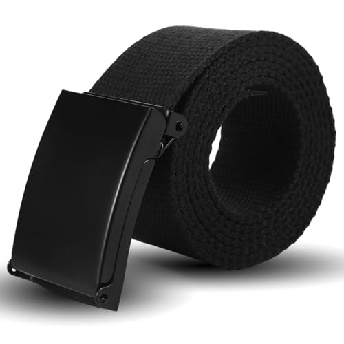 GooDengFull Gürtel Herren, Arbeitsgürtel Herren 130 CM,Herren Gürtel Ohne Löcher, Stufenlos Verstellbar Canvas Stoff, Der Outdoor Business Arbeitsgürtel Passt überall Hin (Schwarz von GooDengFull