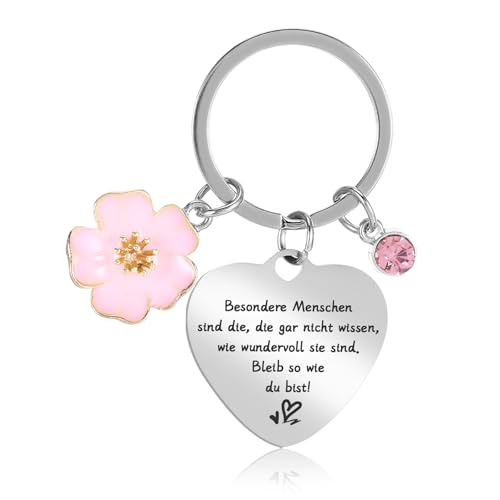 GooDengFull Inspirierender Schlüsselanhänger Motivations Aufmunterung Geschenk mit Kleeblatt Glücksbringer Besondere Menschen Schlüsselanhänger Bleib für Kollegen Freunde Geburtstage （Sakura-Liebe） von GooDengFull