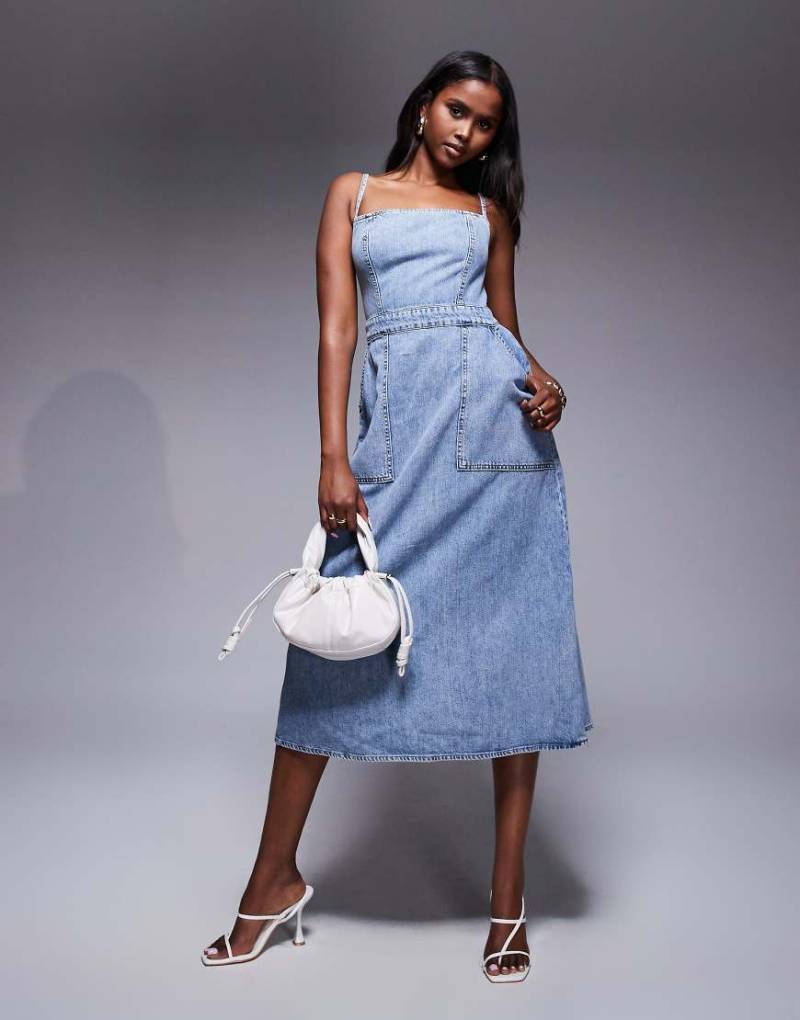 Good American - Fit for Success Lite - Leinen-Midikleid in Mittelblau-Marineblau von Good American