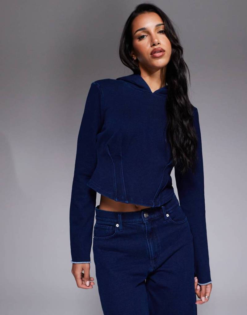 Good American - Jeanius - Korsett-Kapuzenpullover in Marineblau, Kombiteil von Good American