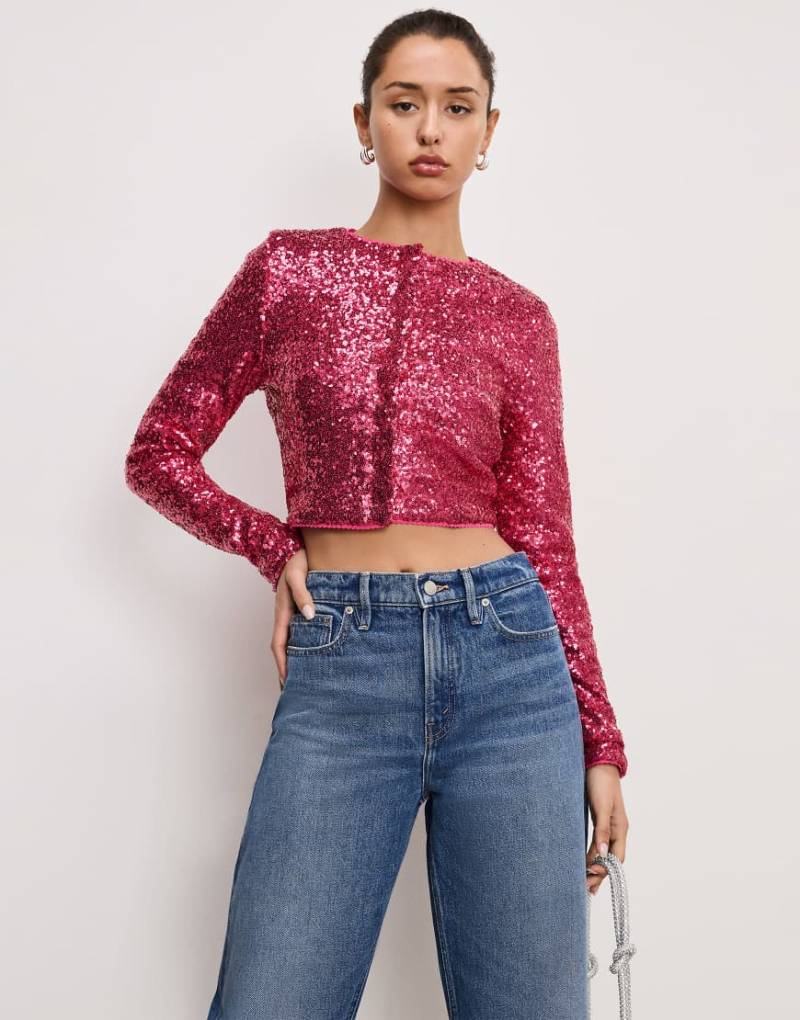 Good American x ASOS - Strickjacke mit Paillettenbesatz in Rosa von Good American