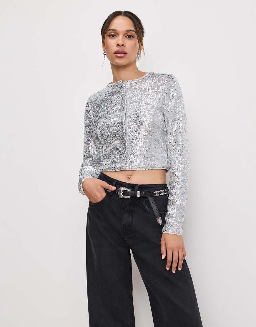 Good American x ASOS - Strickjacke mit Paillettenbesatz in Silber von Good American