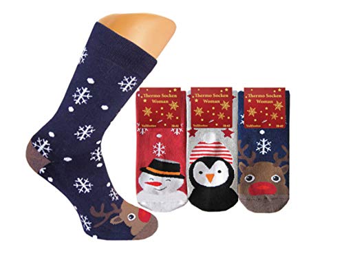 Good Deal Market 3 Paar Damen Thermo-Socken mit Zehenmotive Gr. 35-38 warme Thermosocke Vollfrottee Strumpf Homesocks von Good Deal Market