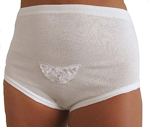 Good Deal Market 6 Stück Damen Hüft Slip weiß mit Spitzeneinsatz, Mamaslip, 100% Baumwolle Grösse 52/54 von Good Deal Market