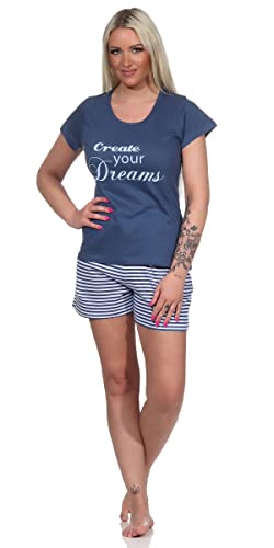 Good Deal Market Kurzer Damen-Pyjama sommerlicher Schlafanzug luftige leichte Baumwolle Grösse 40-42, Navy-Dreams von Good Deal Market