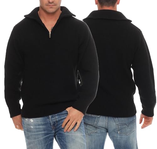 Praktischer Troyer Pullover mit Reißverschluss erhältlich in Marine Schwarz Anthrazit Oliv ideal für kühle Tage 70% Acryl 30% Schurwolle Gr. 52 schwarz von Good Deal Market